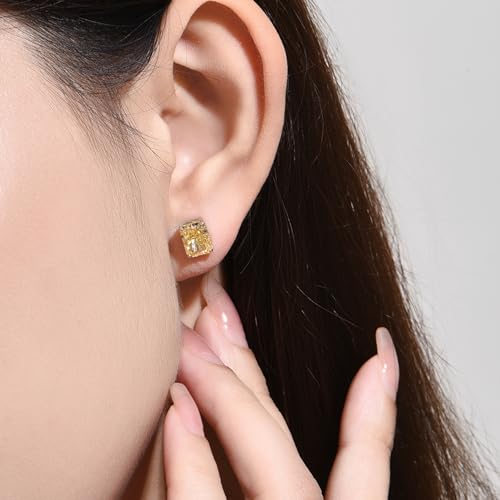 1.5CT Radiant Cut Diamond Earrings 925 Sterling Silver White/Red/Blue/Pink/Yellow Diamond Studs with 6x8mm Sparkly Simulated Diamond Cubic Zirconia Studs Earrings for Christmas Valentines Birthday Mother's Day Gifts2