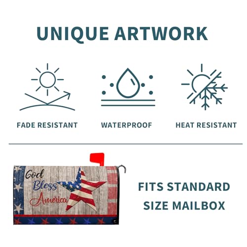 Image of American Flag Patriotic Mailbox Cover Magnetic USA Independence Day Mailbox Cover Standard Size 25.5 x 21 4th of July Memorial Day Mailbox Wrap Post Letter Box Cover Decorative for Home Outdoor Garden