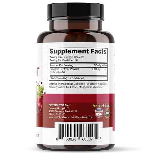 Image of healblend Organic Nitric Oxide Beet Root Capsules 1300mg - Support Immune System, Nitric Oxide Booster - 120 Count (2 Pack)