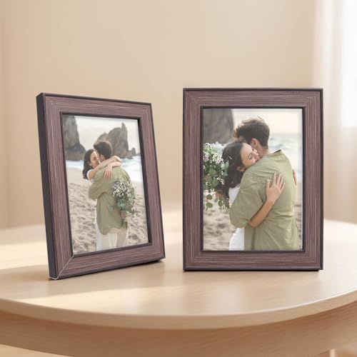 Image of GOLDEN PEACOCK Set of 2 5x7 Inch Photo Frames - Classic Dark Brown Wood Finish | Premium Wall Hanging & Tabletop Picture Frames for Home Decor & Gifting