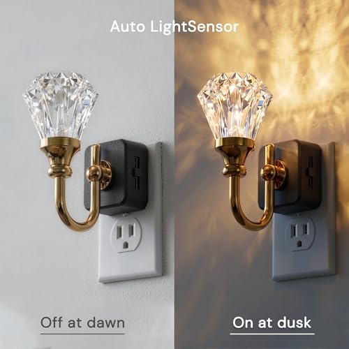 Image of L LOHAS LED Night Lights Plug into Wall,3000K Soft White Floral Night Lights with Auto Sensor, 0-100lm Adjustable Brightness, Rotatable Plug in Nightlight for Bedroom, Nursery, Hallway, Gift,2 Pack