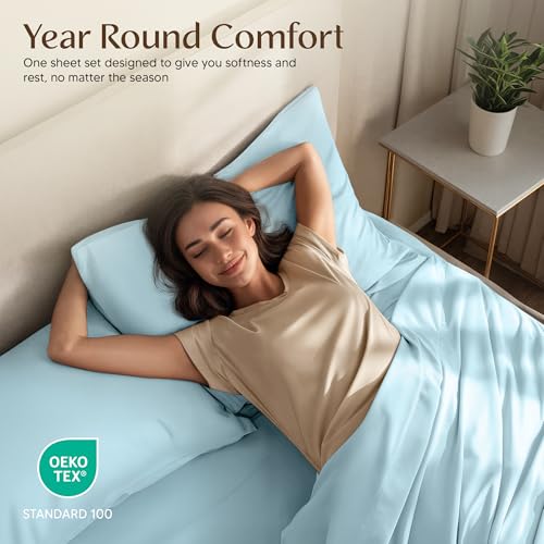 Image of Utopia Bedding Queen Bed Sheets Set - 4 Piece Bedding - Brushed Microfiber - Shrinkage and Fade Resistant - Easy Care (Queen, Ice Blue)