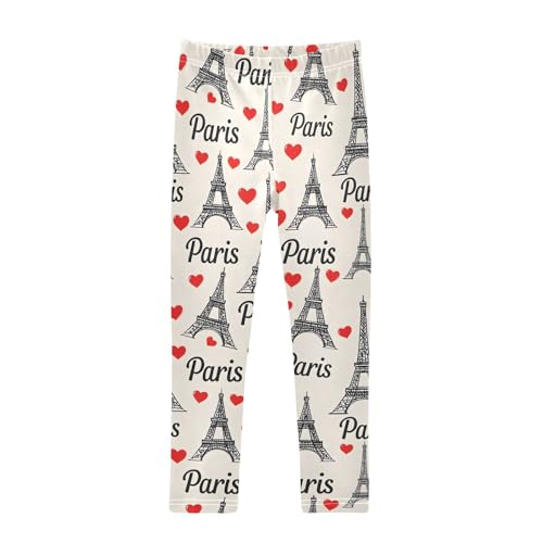 Valentine Romantic Paris Love Girls Leggings Soft Stretch Workout Yoga Dance Pants for Kids Casual Tights