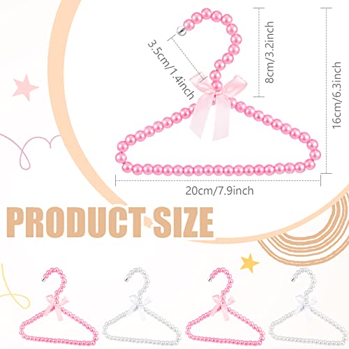 Wesiti Small Pearl Hanger Mini Pearl Clothes Hangers Small Pearl Clothes Beads Hangers Metal Elegant Hangers with Ribbon for Women Dog Cat(Pink, White,10 Pcs)