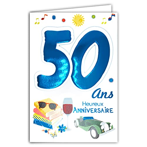 Fabbricato in Francia Age MV 69 – 2034 scheda anniversario 50 anni Uomo Motivo Auto da collezione vino lettura Libri Occhiali da sole