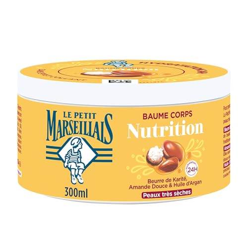 Le Petit Marseillais | Baume Hydratant Nutrition (pot de 300 ml) – Baume corps pour peaux très sèches confort 24h – Soin pour le corps au beurre de karité, amande douce & huile d'argan