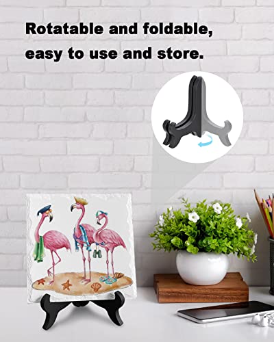 Summer Beach Pink Cartoon Flamingos Bird Ceramic Ornaments,Plaque With Wooden Stand Desk Decorative Sign Tropical Animal Starfish Shell,Table Decor Gifts For Women Family Friend Coworker Boss #TOP2