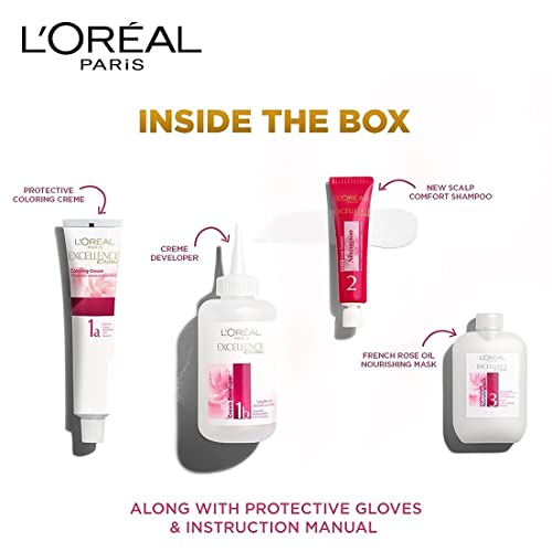 Image of L'Oreal Paris Excellence Hair Color, Shade 4 Dark Brown, (100g+72 ml) with Color Protect Shampoo, 192.5ml Free