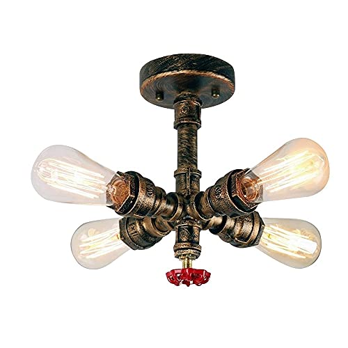 Chandelier lámpara colgante retro industrial con tubería de agua y 4 luces de techo para salón loft