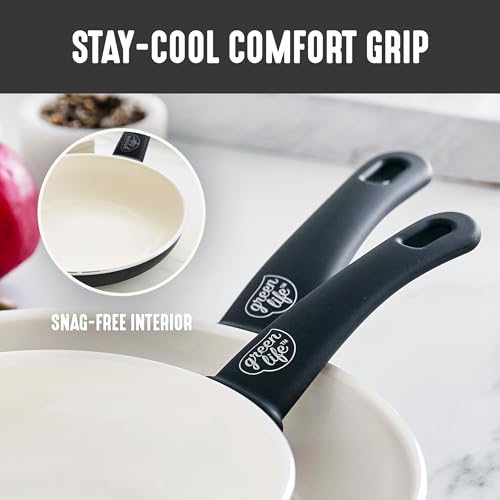 Image of GreenLife Soft Grip 8 Piece Cookware Set, Non-Toxic PFAS-Free Ceramic Nonstick, Frying, Sauce, Saute, Utensils, Glass Lids, Stay-Cool Handles, Wobble Free, Dishwasher & Oven Safe, Black