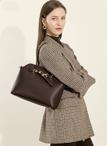 Image of Womens Leather Satchel Handbag, Top Handle Crossbody Purse | Genuine Leather, Structured Satchel, Small or Large, Top Handle, Crossbody Strap, Daily Carry, Work Travel