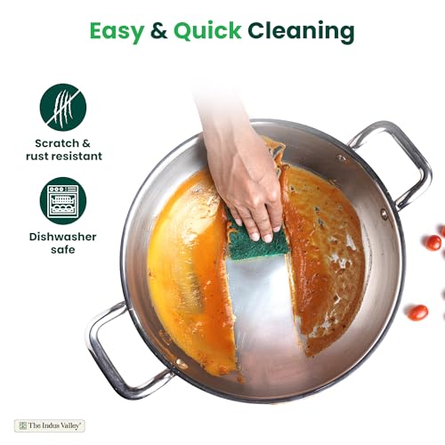 The Indus Valley Triply Stainless Steel Kadai With Glass Lid|Medium 23.4Cm/9.2 Inch,2.7 Liters,1.2Kg|Induction Friendly|Nonstick 3-Layer Body,100% Pure&Toxin-Free,No Chemical Coating