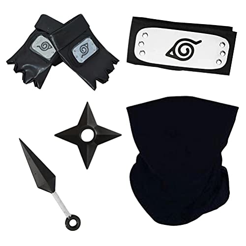 Desire Sky Cosplay Accessories Set, Anime Character Elastic Face Mask with Exquisite Headband, Metal Classic Cartoon Character Necklace, Interesting Dress Up Props Set (5pcs) Black