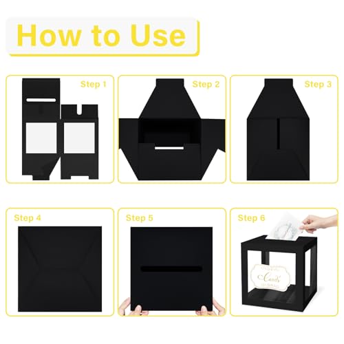 Image of 1 Pack Black Card Box for Party, Transparent Wedding Card Box Gift Cards Receiving Box Money Box for Birthday, Bridal or Baby Showers, Retirement, Anniversary, Graduation