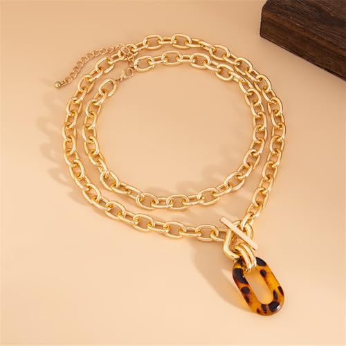 GYRMMUE Chunky Gold Necklaces for Women,Vintage Acrylic Leopard Choker Big Punk Multilayer Choker Paperclip Cuban Link Chain Hip Hop Statement Necklace Outfit Jewelry Accessories2