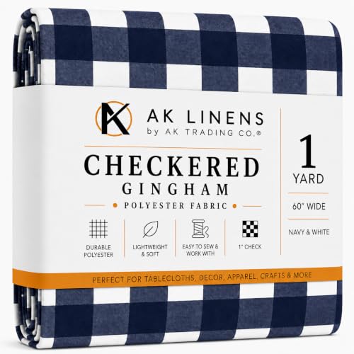 AK Trading 60" Wide Checkered Gingham Buffalo Check Polyester Poplin Fabric - Navy & White - 1 Yard (AK_CHK1)
