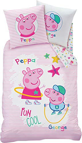 CTI Kinder-Wendebettwäsche Peppa Wutz Reenforzado - Rosa-Bunt, 135x200 cm (80x80 cm)