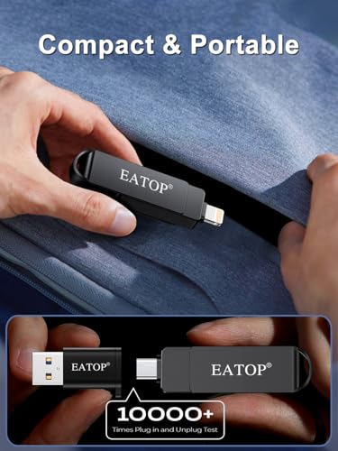 EATOP Flash Drive de 512 GB destinado a iPhone iPad, armazenamento em cartão de memória para backup