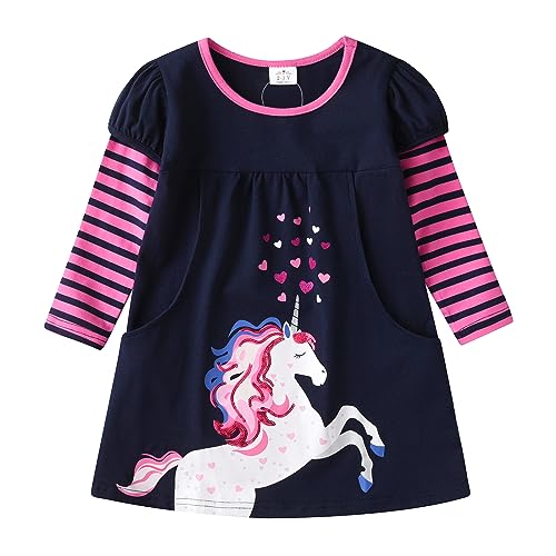 DXTON Baby Girl Winter Children Long Sleeve Dresses Outfits for 3-12T LH2883