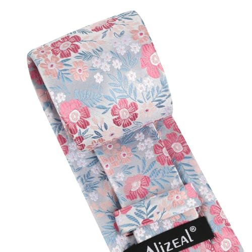 Image of Alizeal Mens 3.15'' Natural Flower Pattern Tie with Floral Pocket Square Set