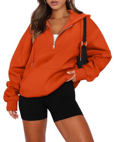 onlypuff Girls Pumpkin Orange Sweatshirt Plus Size Half Zipper Cute