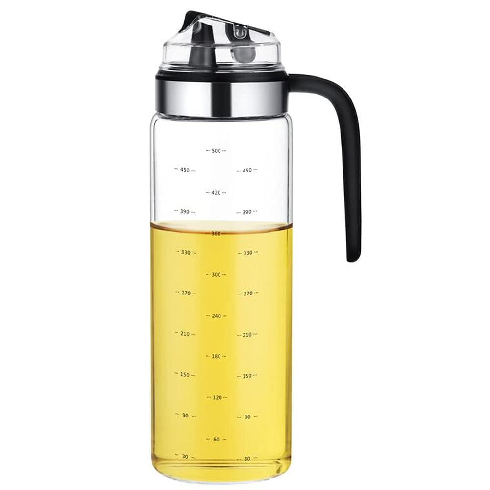 XiaoShenLu Automatic Cap Glass Olive Oil Dispenser Bottle, Clear Oil & Vinegar Cruet, Oil Bottle for Kitchen, 550ml
