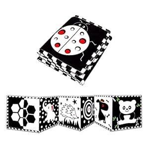 KINBOM 1st Stoffen Boek voor Baby Babybed, Zachte Stoffen Boek Zwart Wit Babyboeken voor Pasgeborenen Opvouwbaar…