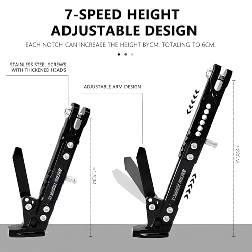 Image of Mokuo Universal Adjustable Motorcycle Kickstand - CNC Aluminum Alloy, Height-Adjustable Side Stand with Non-Slip Foot for Motorcycles, Motocross,Mopeds,Scooters & Pit Bikes(Custom Version: Red 19cm)