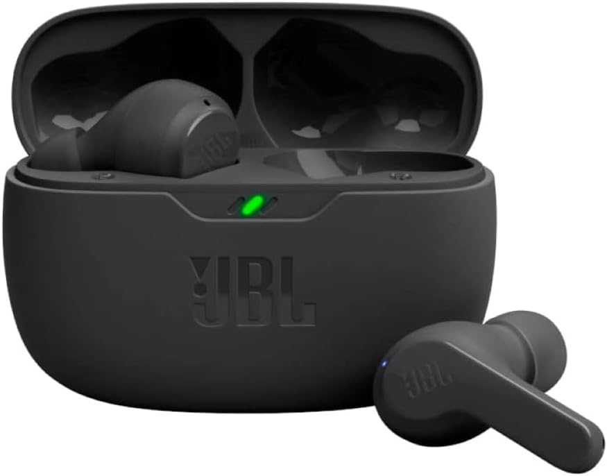 Vibe Beam - True Wireless JBL Deep Bass Sound Earbuds, Bluetooth 5.2, Water & Dust Resistant, Hands-Free Call with VoiceAware, Up to 32 Hours of Battery Life (Black)