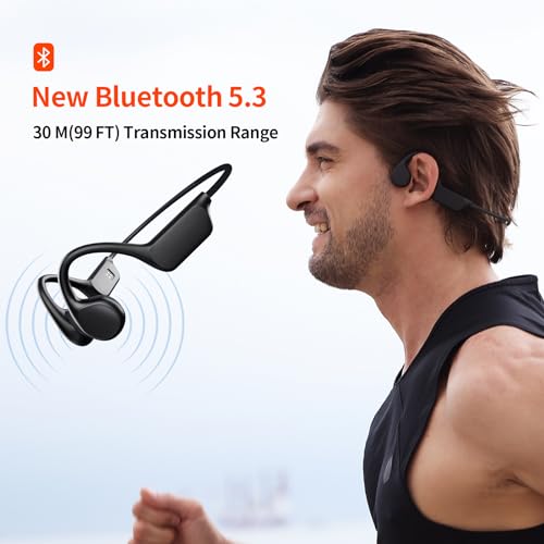 Image of FEICO Bone Conduction Headphones, Wireless Open-Ear Bluetooth 5.3 With Mic - MP3 Play Built-in 32GB Memory, IP68 Waterproof Sports Running Workout (x7-Black)