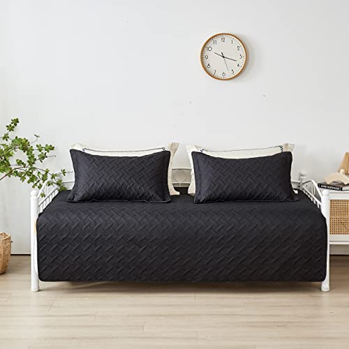 3 Piece Black Daybed Cover Set Twin Geometric Daybed Set Double Sided Quilting Bedspread Coverlet Daybed Bedding Sets For All Season Bed Set With 2 Standard Pillow Shams,39"X75" #TOP6
