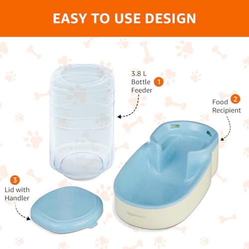 Image of Amazon Basics Automatic Gravity Food Feeder | Non-Toxic Plastic Material | 3.8 Liters | White | Pet Food Dispenser for Dogs, Cats, Puppies & Kittens, Large