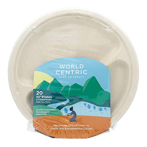 World Centric Wheat StrawBagasse 10-Inch Fiber Three Compartment Plate 20-Piece