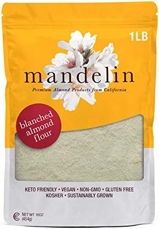 Mandelin Grower Direct Pure Blanched Almond Flour (1 lb), Extra Fine, Non-GMO, Gluten Free, Vegan, Keto Plant Based Diet Friendly, Kosher for Passover, Every Batch Tested for Quality