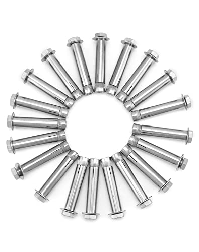 Image of QWORK 304 Stainless Steel External Hex Expansion Bolts M8x60mm, 20 Pcs Anti-Corrosion Metal Bolt for Concrete and Masonry Anchors