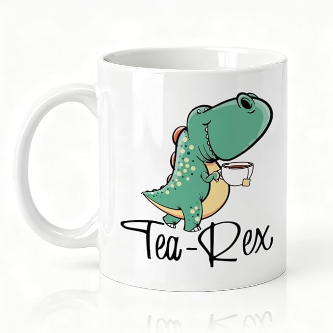 Tea Rex Double-Sided Ceramic Mug, Funny Dino Mug for Colleague Coffee Lover, Tyrannosaurus Coffee Cup for Men Women, Office Gifts for Coworker Staff, Christmas Birthday Gifts for Dino Lover