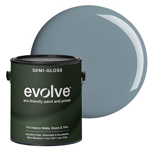 EVOLVE Interior Paint & Primer, Semi-Gloss (River Blue), 1 Gallon – One-Coat Coverage, Excellent Hide, Low VOC, Low Odor, Washable Paint for Walls, Doors & Trim