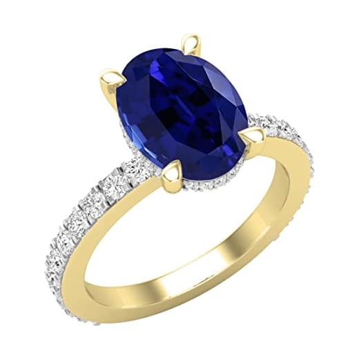 Dazzlingrock Collection Anillo de compromiso ovalado de 11 x 8 mm, zafiro azul creado en laboratorio y diamante blanco redondo de 0,63 quilates, oro amarillo de 14 quilates, talla 7, 7, Oro amarillo