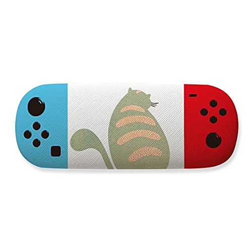 Étui de rangement pour lunettes motif chat vert cyan en simili cuir rigide