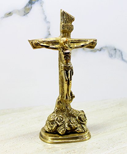 StonKraft Brass Jesus Christ Cross Statue, 8 x 4.5 x 2.5 Inch, Multicolour