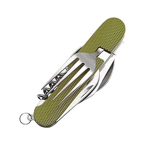 Campingbesteck-Set,6-in-1 Besteckset Campingbesteck mit Gabel Messer Löffel Flaschenöffner Edelstahl Zusammenklappbar Tragbar Klappbesteck Camping-Utensilien Cover