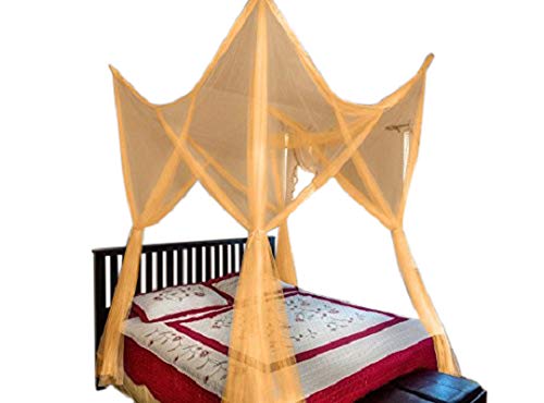 OctoRose Four Post Mosquito Net for Bed Canopy -Fits Queen, King, California King Beds-Indoor & Outdoor Use- Orange