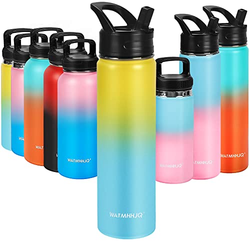 Botella térmica aislada 750ml, doble pared aislada al vacío, de acero inoxidable, botella de agua deportiva, a prueba de fugas, sin BPA, termo (amarillo y azul, 750ml) Cover