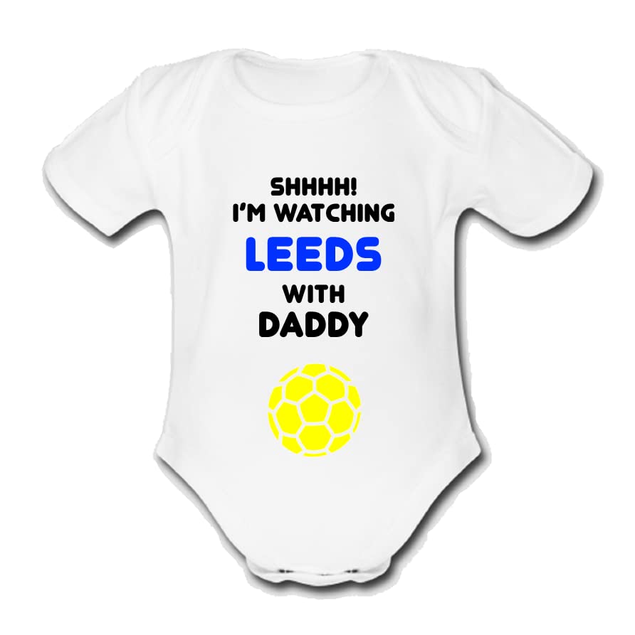 PsychobabyLEEDS Shhhh! I'm watching with Daddy Mummy Grandad Unique Football Babygrow Cute Personalised Funny Baby Vest Grow Boys Girls Unisex Gift Babygrow Bodysuit UNITED UTD
