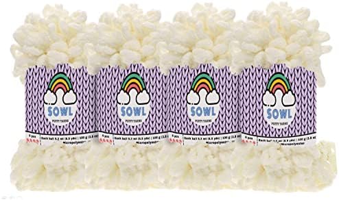 SOWL Puffy Big Loop Blanket Yarn Set for Hand Knitting Lot of 4 (Cream)