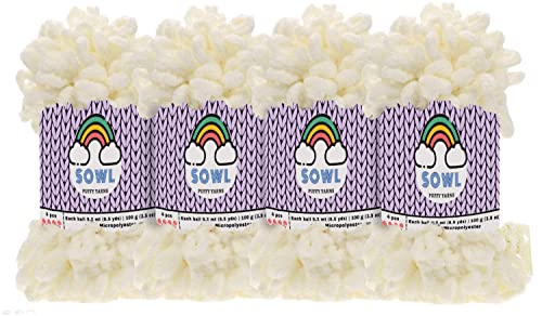 Sowl Puffy Big Loop Blanket Yarn Set For Hand Knitting Lot Of 4 (Cream) #TOP28