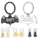 Bat Dog Tag, Halloween Personalized Dog Tags for Pets, Customized Pet ID Tag for Black Cat, Witch Friendly Cat Tags, Funny Spooky Dog Name Tag, Stainless Steel Dog ID Tag Engraved on Both Sides