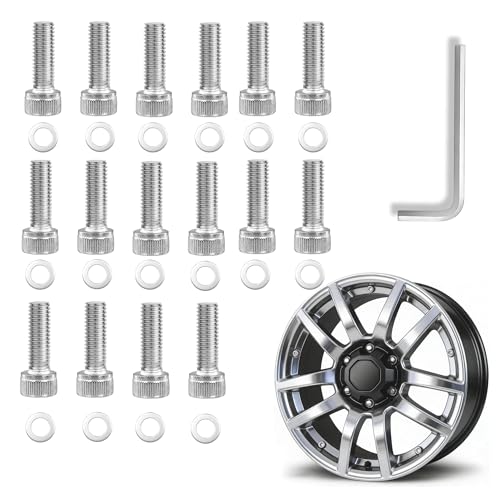 YAORISE 16Pcs Fuel Wheel Center Cap Screws for 1001-63-B 1001-63B 1001-63GB 1001-63GBK 1001-63GBQ Stainless Steel Replacement Screws for Fuel Rim Center Cover with Gasket and Wrench Silver