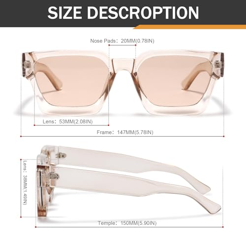 Retro Square Polarized Sunglasses for Men Women Vintage Rectangle Chunky Black Shades 90s Glasses2
