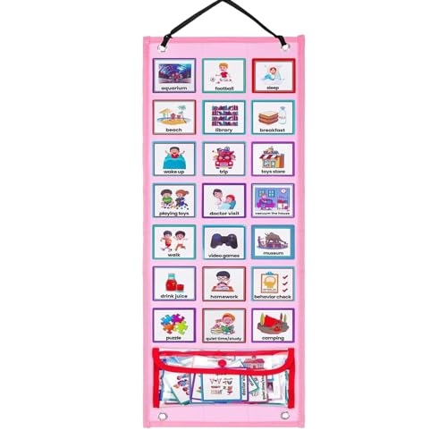 Tableau du planning quotidien pour enfants en PVC avec poches de rangement